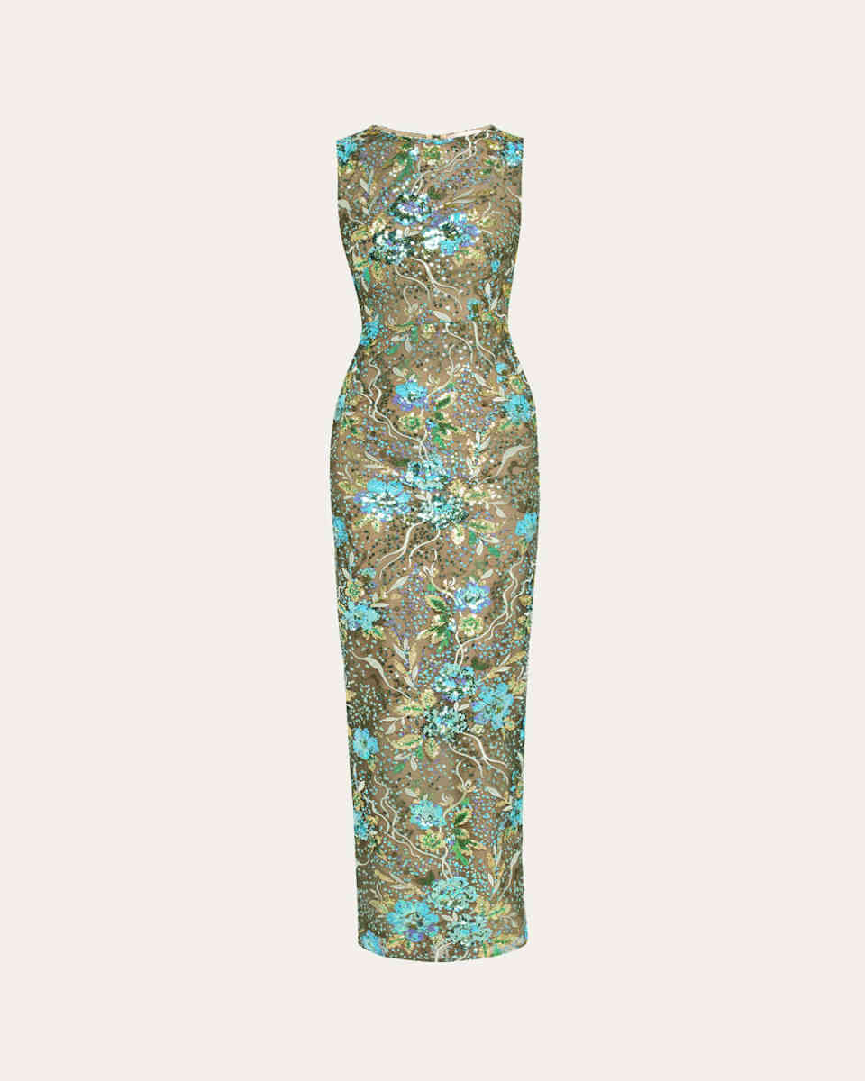 Violet Floral Sequin Column Gown